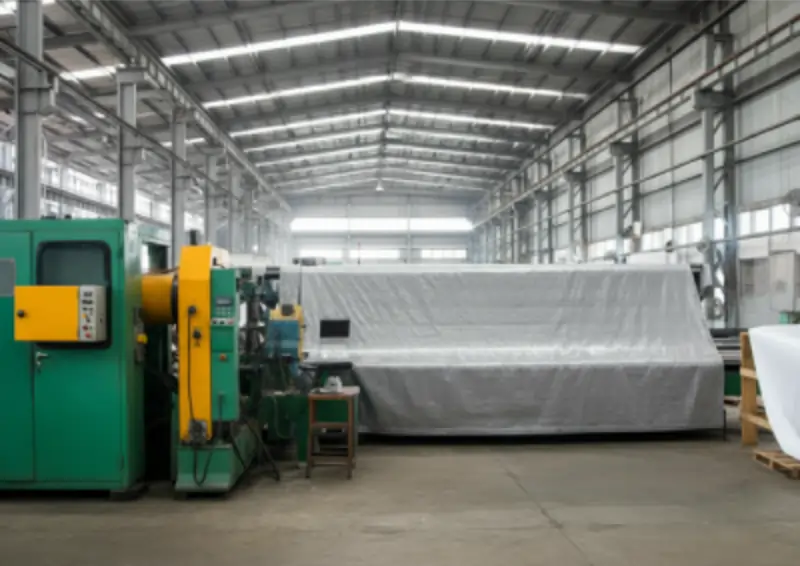 Tarpaulin production in a factory.